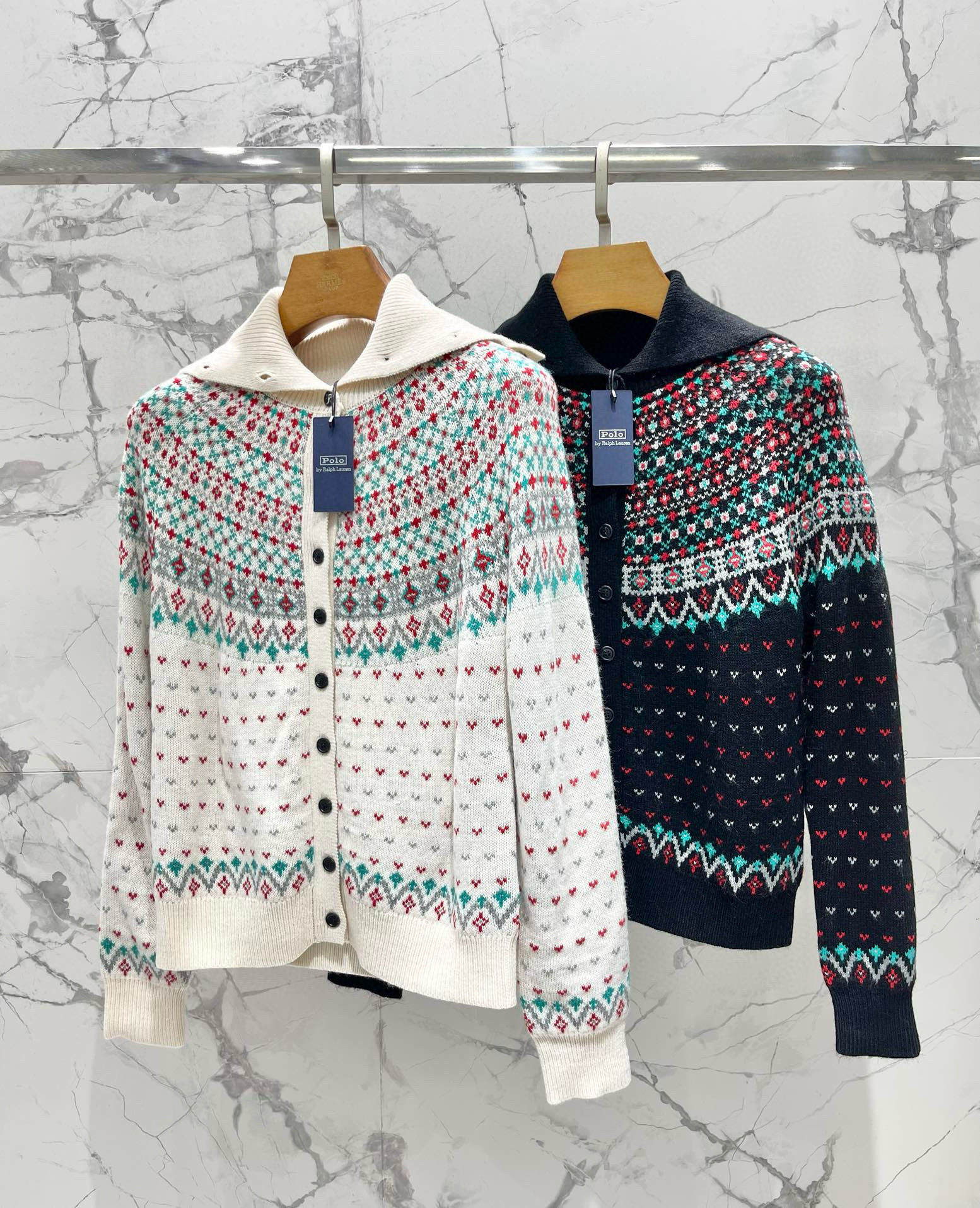 Кардиган женский в стиле Polo Ralph Lauren свободного кроя с узором Фэр-Айл тёмно-синего цвета