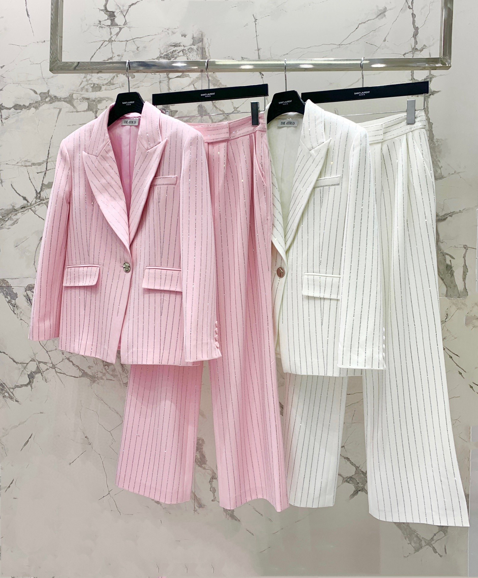 Брюки женские в стиле The Attico с кристаллами в розовом цвете Сакура