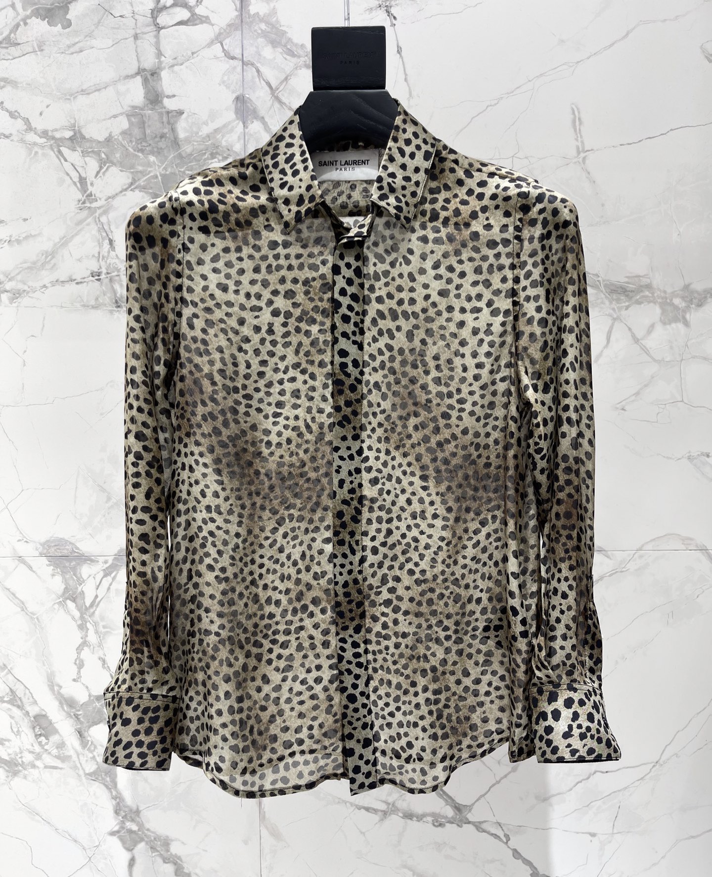 Рубашка женская в стиле Saint Laurent с леопардовым принтом с длинным рукавом