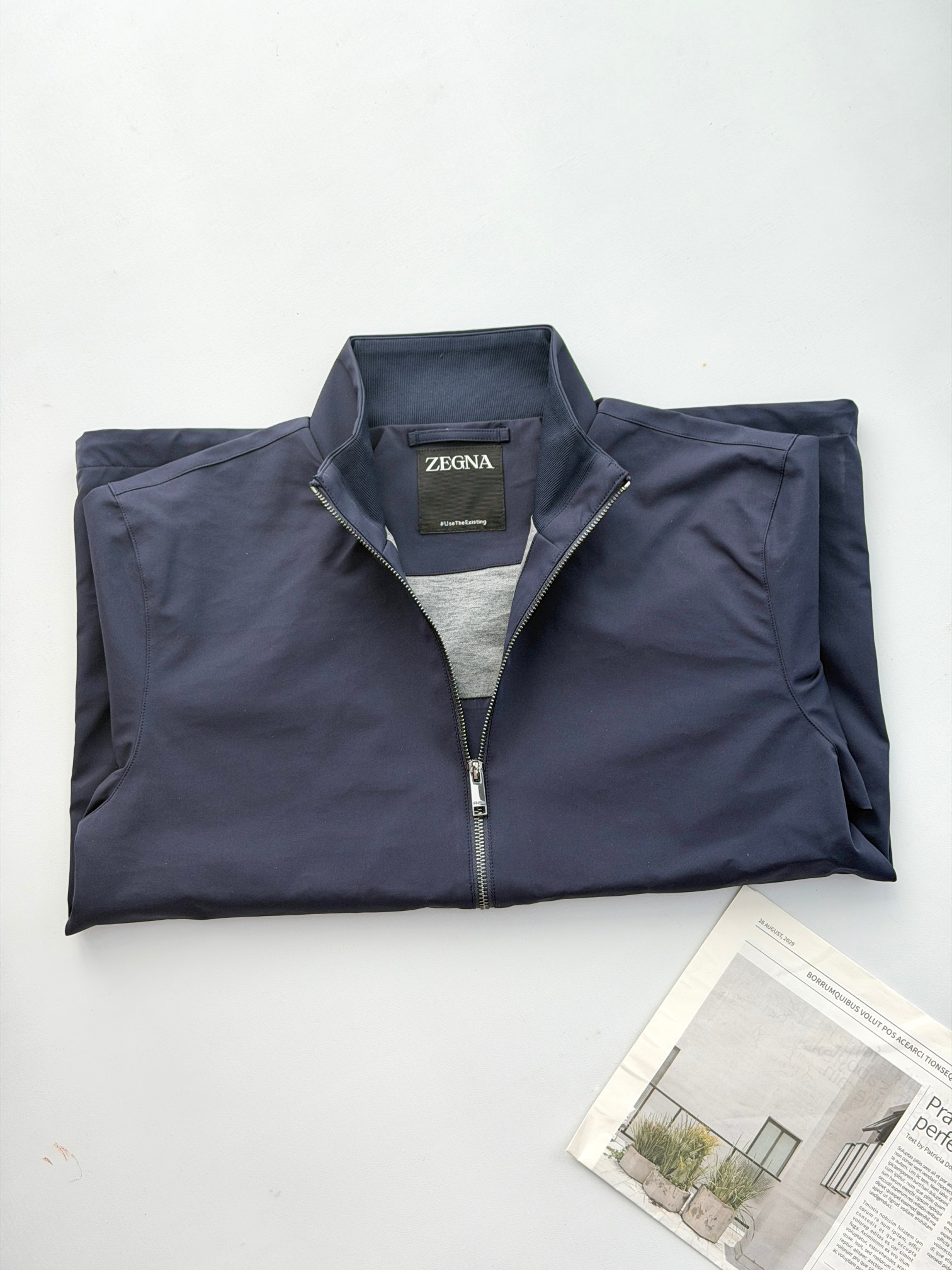 Куртка мужская в стиле Zegna тёмно-синего цвета с кожаными элементами