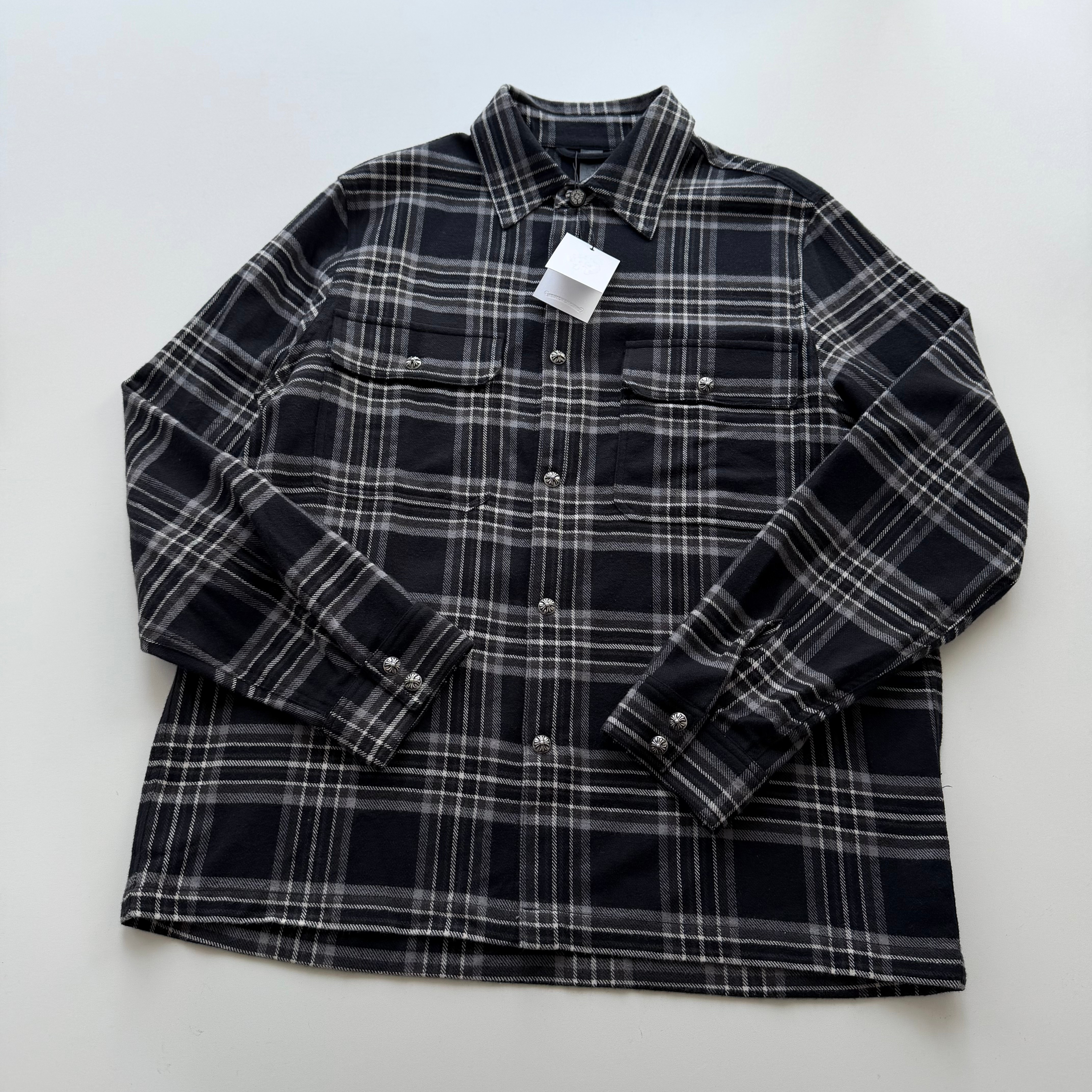 Рубашка мужская в стиле Chrome Hearts в клетку черного цвета