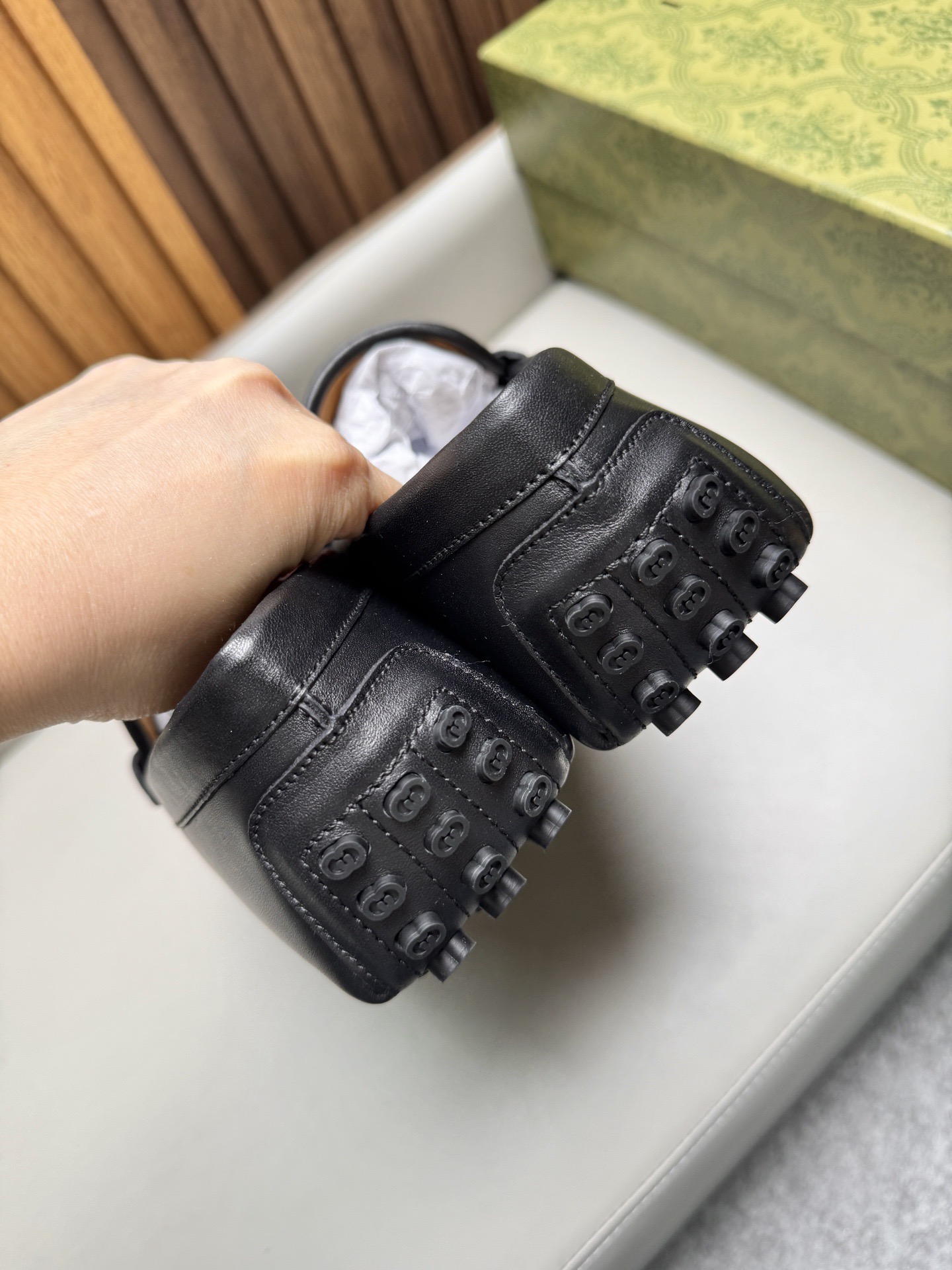 Мокасины мужские в стиле Gucci Driver черного цвета