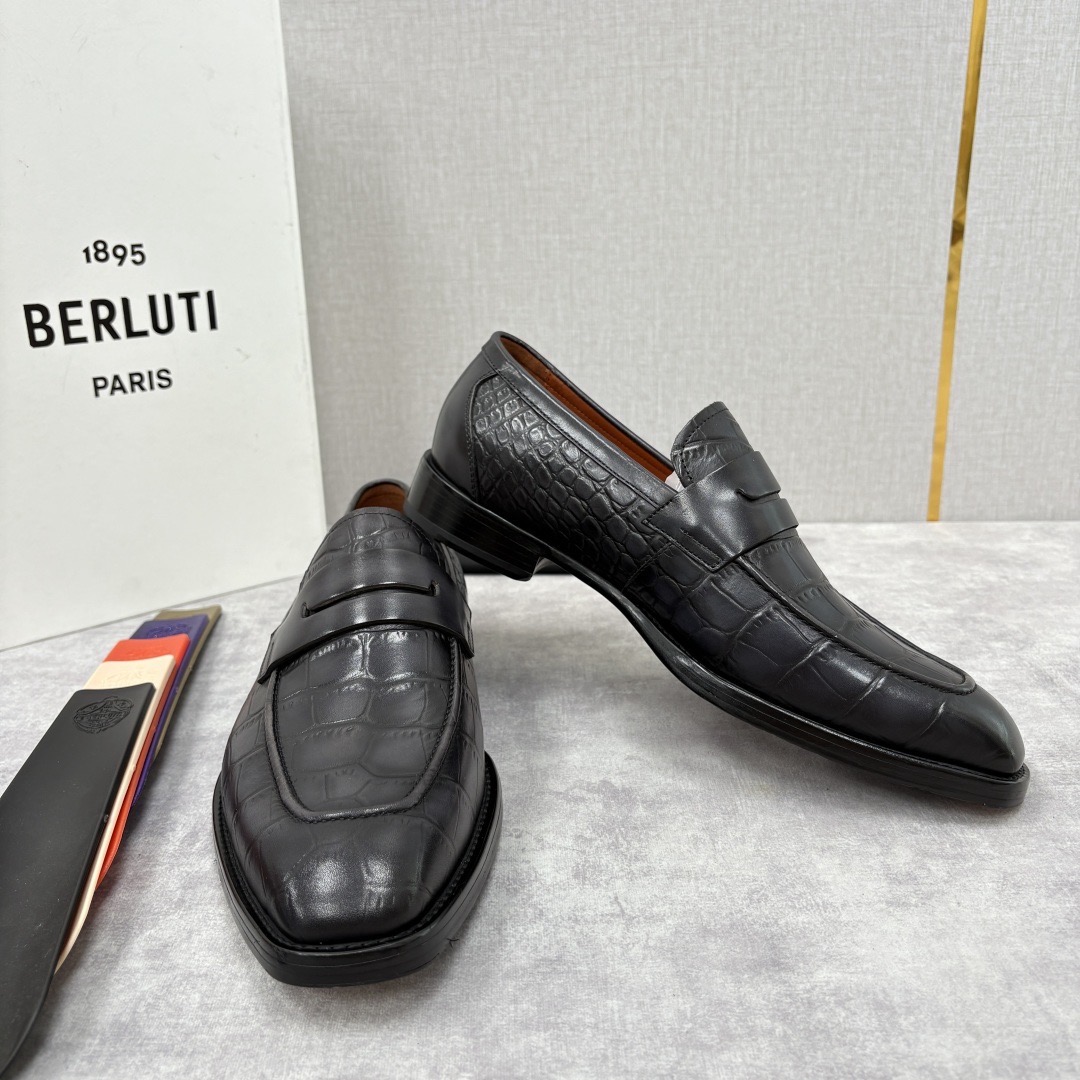 Лоферы мужские в стиле Berluti пенни черного цвета
