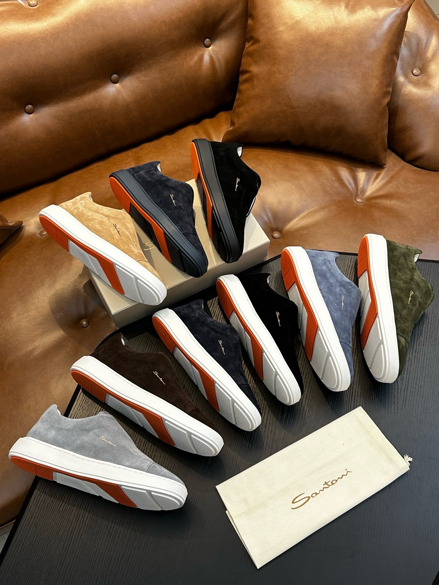 Слипоны мужские в стиле Santoni чёрного цвета