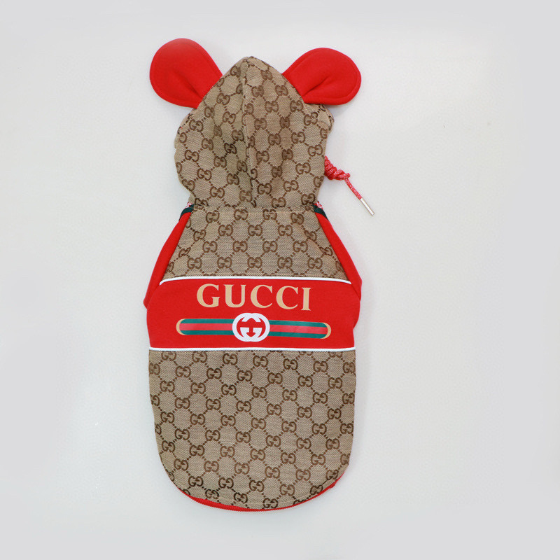 Куртка-дождевик для собак в стиле Gucci Bee Monogram с капюшоном и ушками