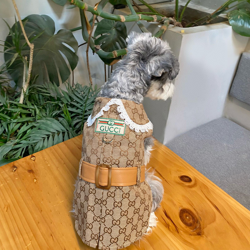Жилет-платье для собак в стиле Gucci Monogram с кружевным воротником и ремешком