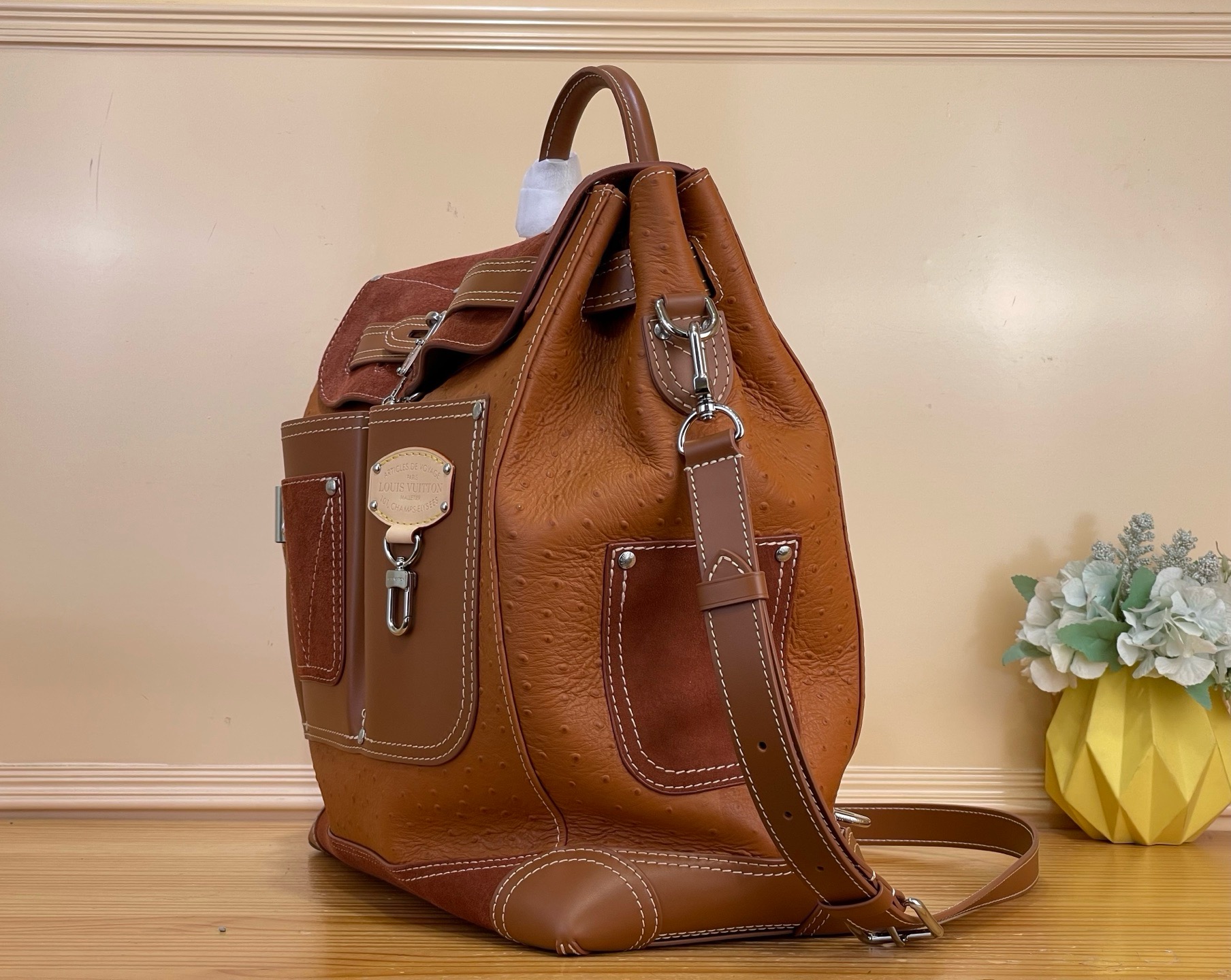 Сумка женская в стиле Louis Vuitton Steamer 40 коньячного цвета
