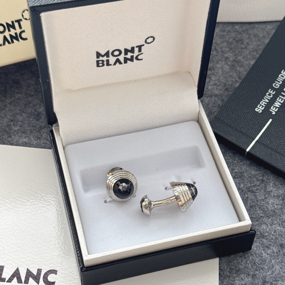 Запонки мужские Montblanc из металла с чёрными вставками