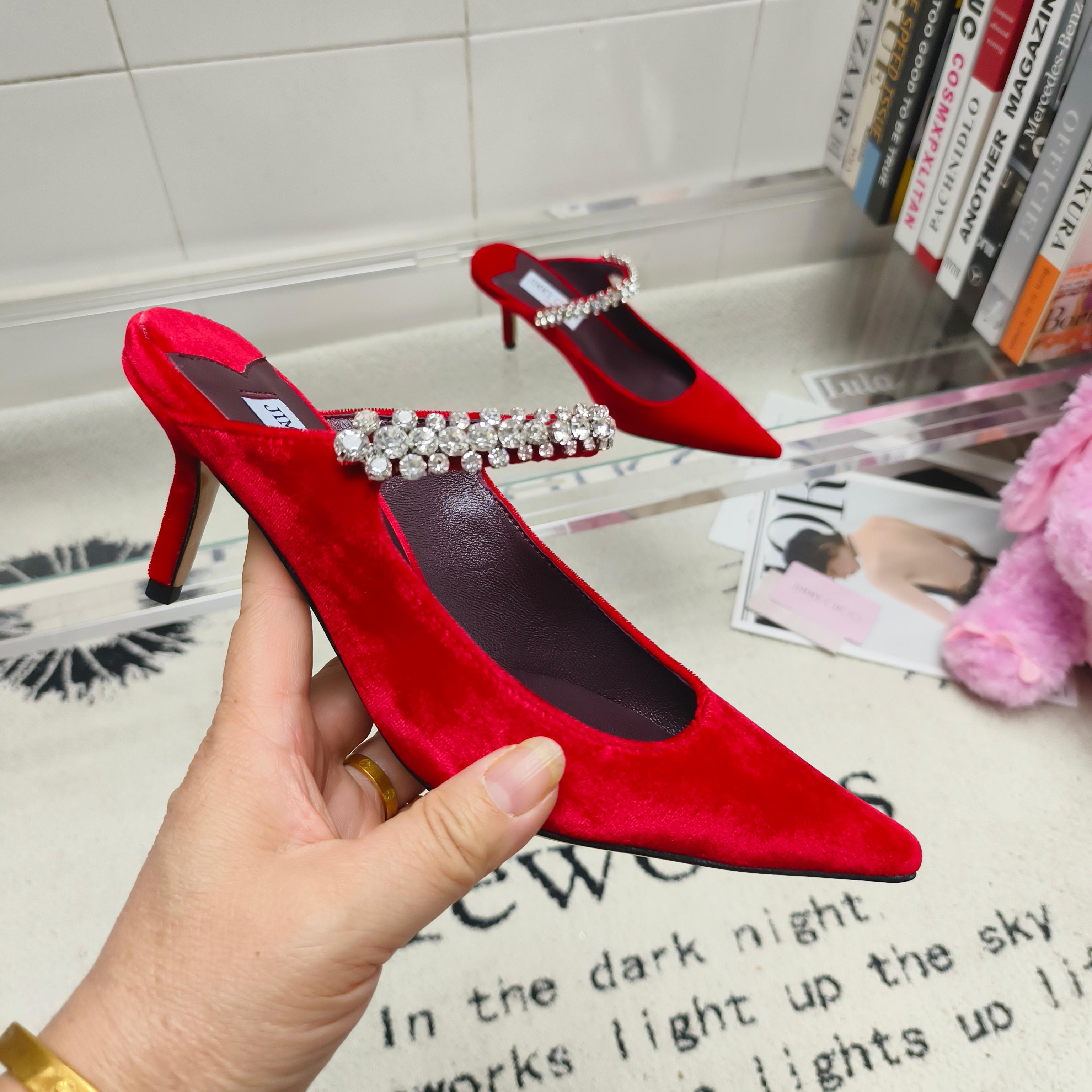 Мюли женские в стиле Jimmy Choo красного цвета