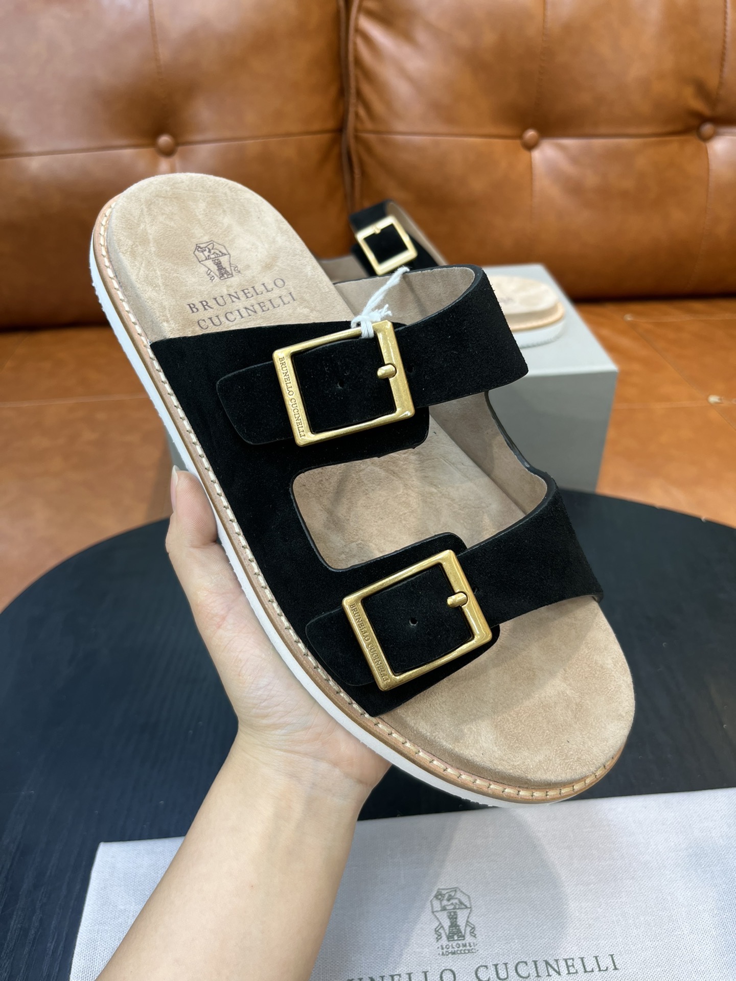 Сандалии мужские в стиле Brunello Cucinelli чёрного цвета