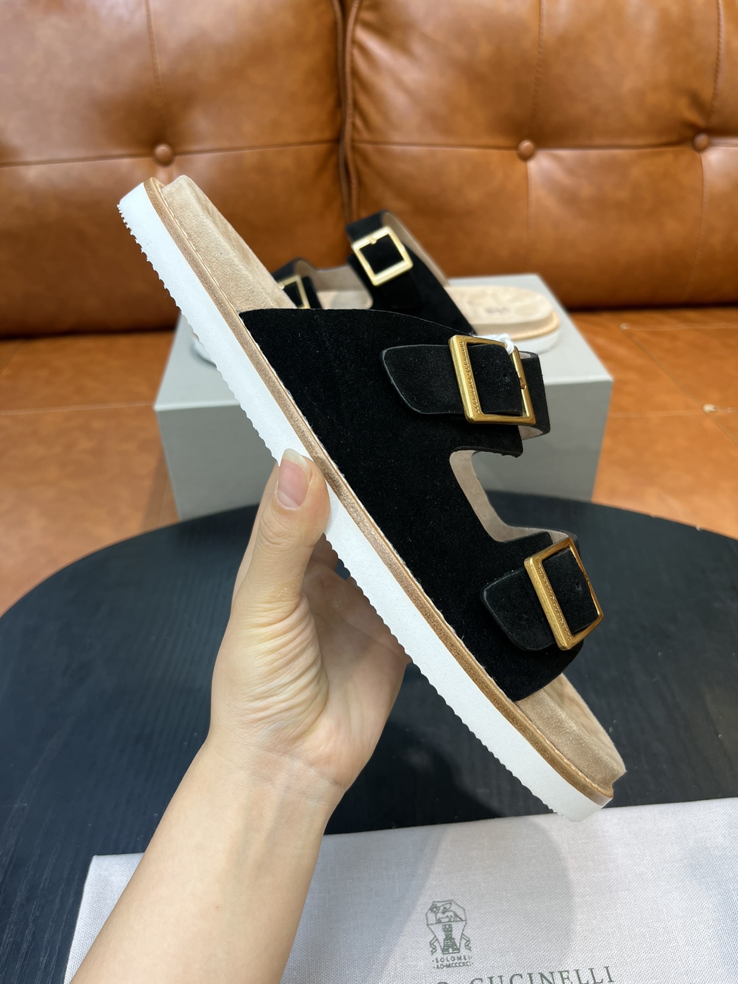 Сандалии мужские в стиле Brunello Cucinelli чёрного цвета