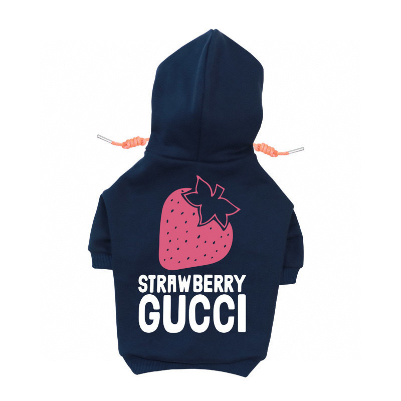 Худи для собак в стиле Gucci Strawberry из хлопкового футера с капюшоном красного цвета