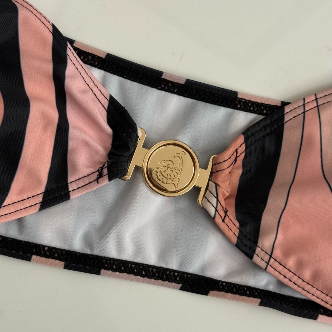 Купальник женский в стиле Emilio Pucci раздельный розового цвета с принтом и платком