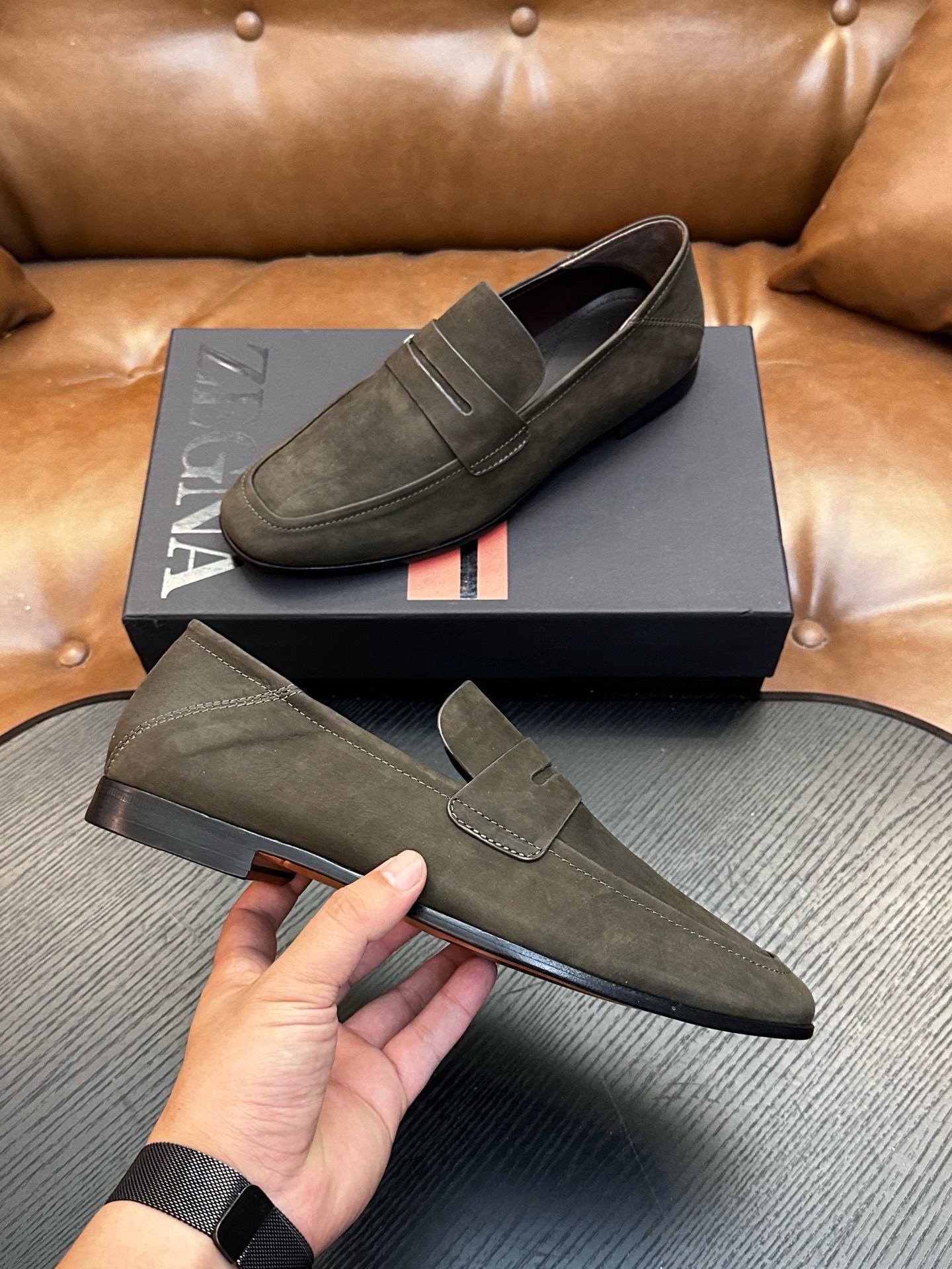 Лоферы мужские Zegna оливкового цвета