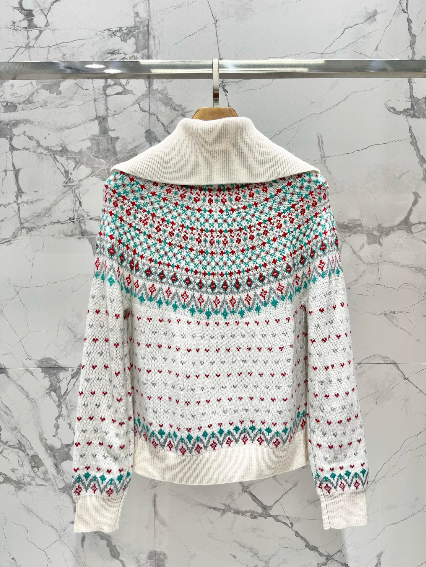 Кардиган женский в стиле Ralph Lauren с узором Fair Isle белого цвета
