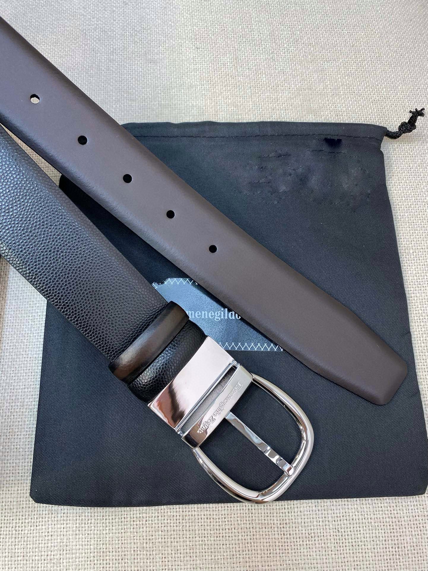 Ремень мужской двусторонний в стиле Zegna из натуральной кожи чёрно-коричневого цвета