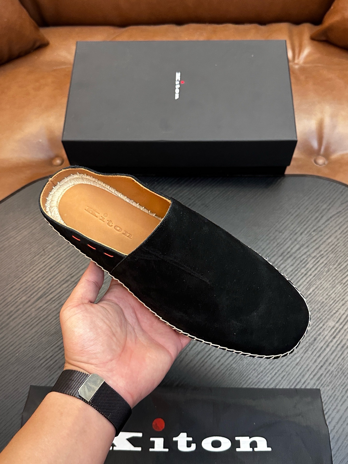 Мюли мужские в стиле Kiton чёрного цвета