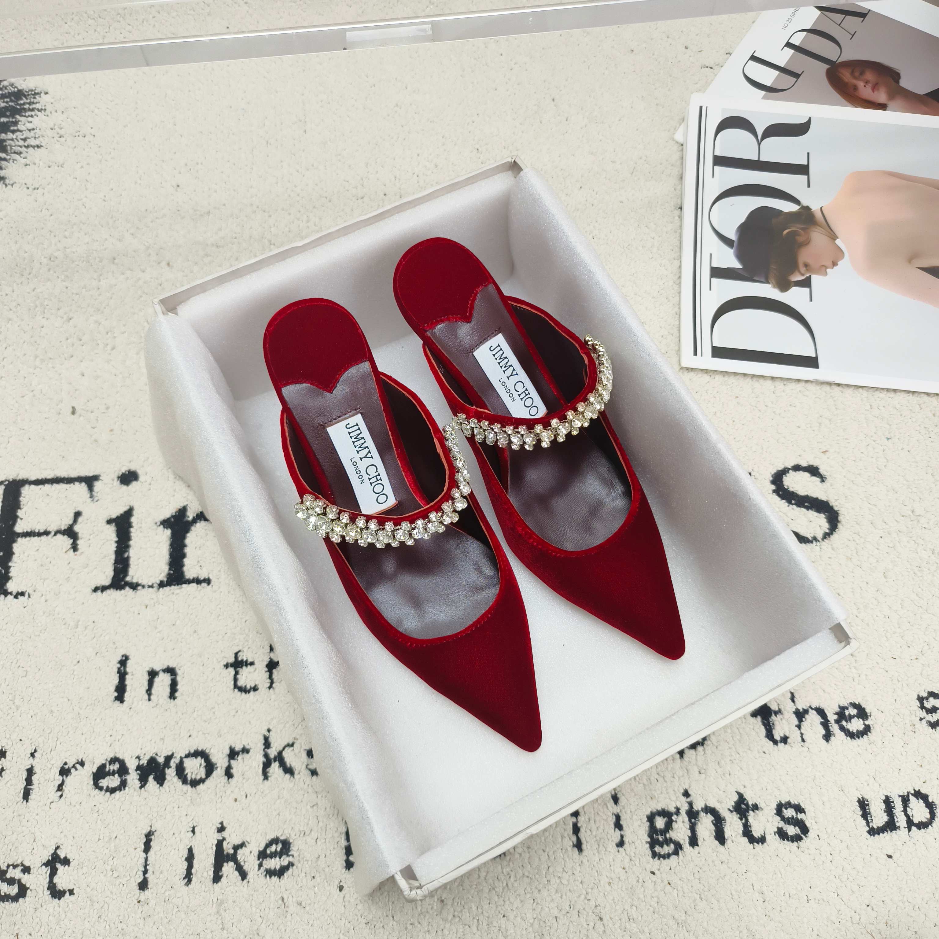 Мюли женские в стиле Jimmy Choo Bing красного цвета