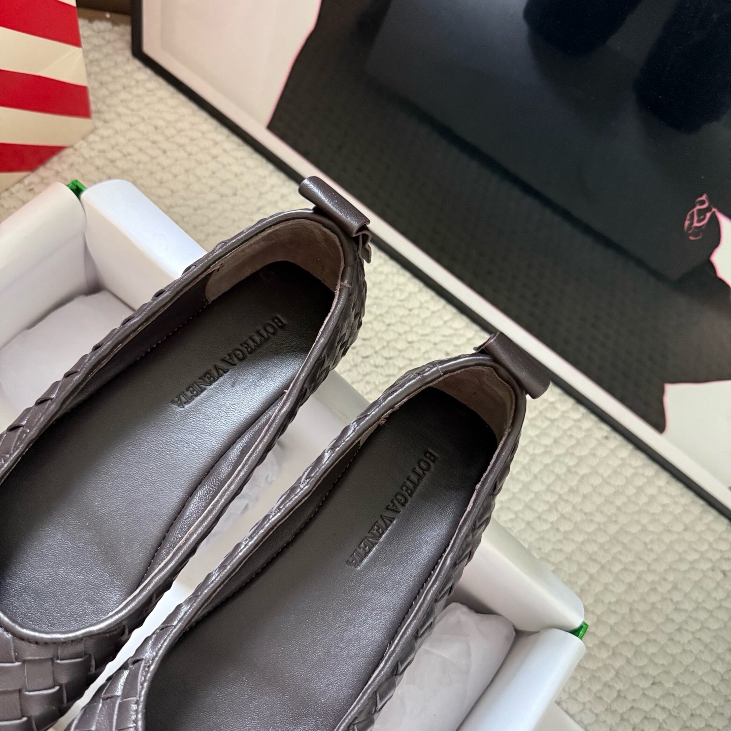 Балетки женские в стиле Bottega Veneta Charlotte тёмно-коричневого цвета
