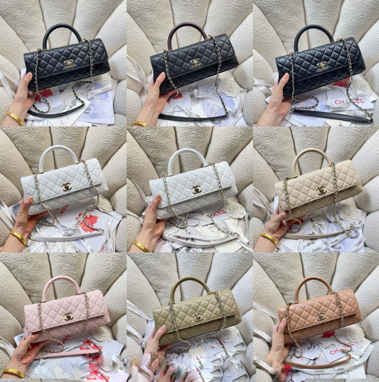 Сумка женская в стиле Chanel Coco Handle серо-бежевого цвета
