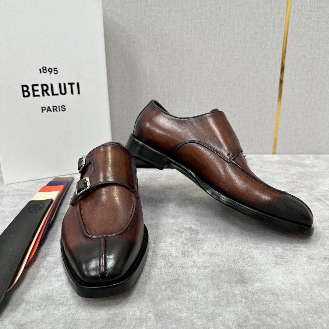 Туфли мужские в стиле Berluti монки коричневого цвета