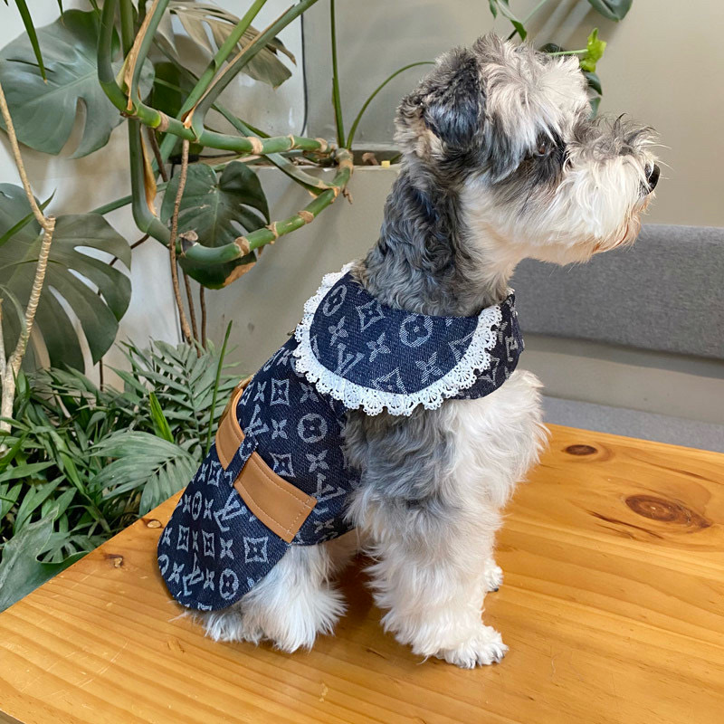 Жилет-платье для собак в стиле Louis Vuitton Denim Monogram с кружевным воротником