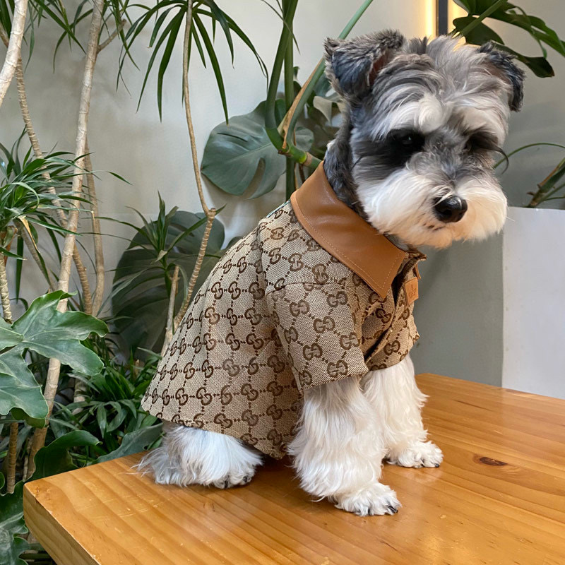 Рубашка для собак в стиле Gucci Monogram с кожаным воротником
