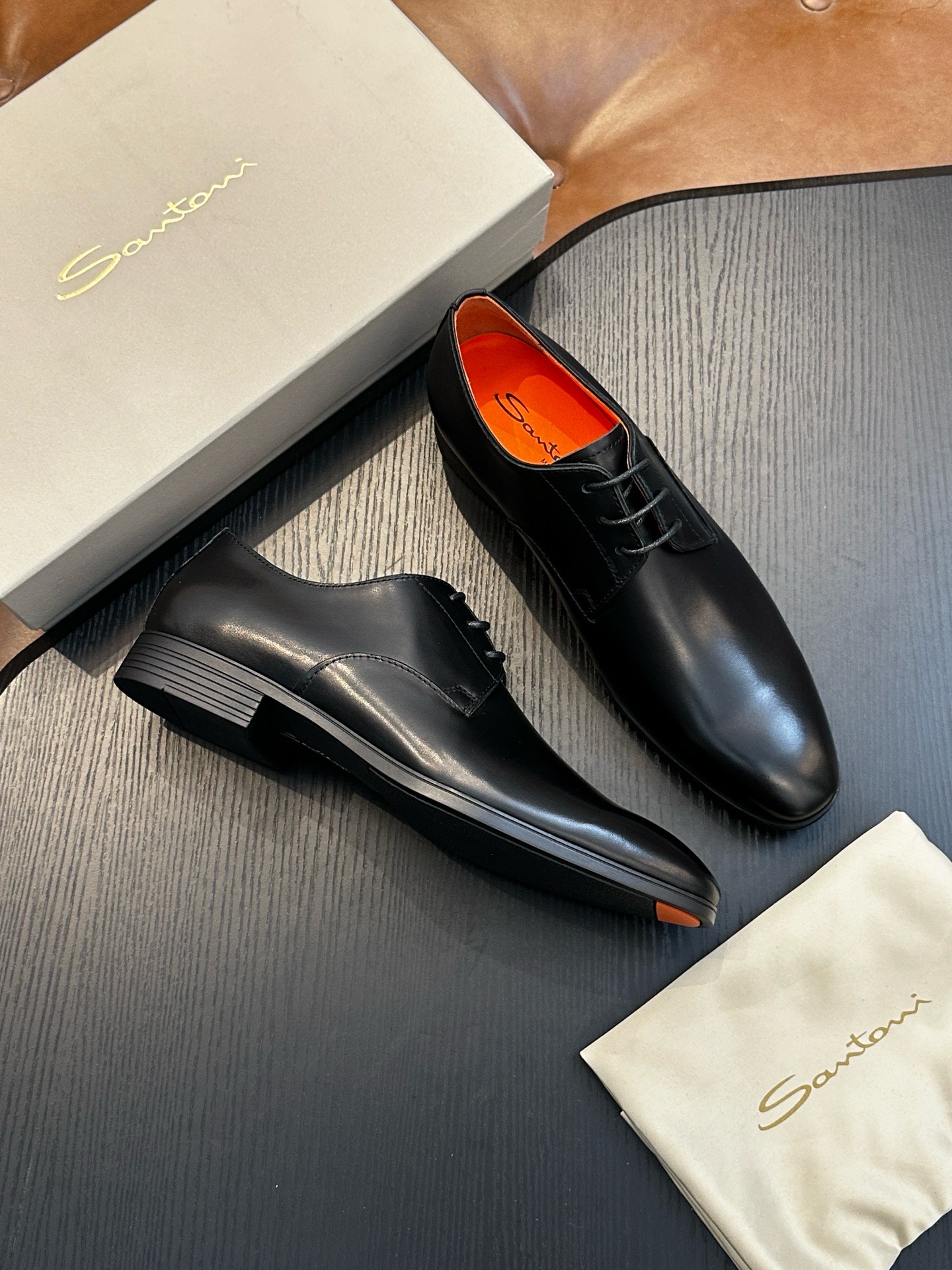 Дерби мужские в стиле Santoni чёрного цвета