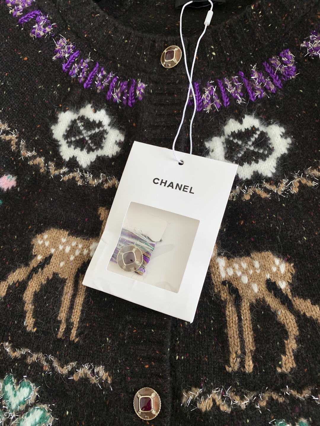 Кардиган женский в стиле Chanel с жаккардовым узором тёмно-коричневого цвета