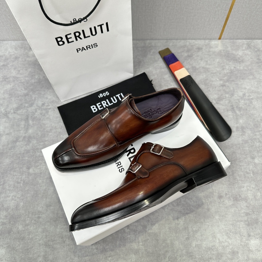 Туфли мужские в стиле Berluti монки коричневого цвета