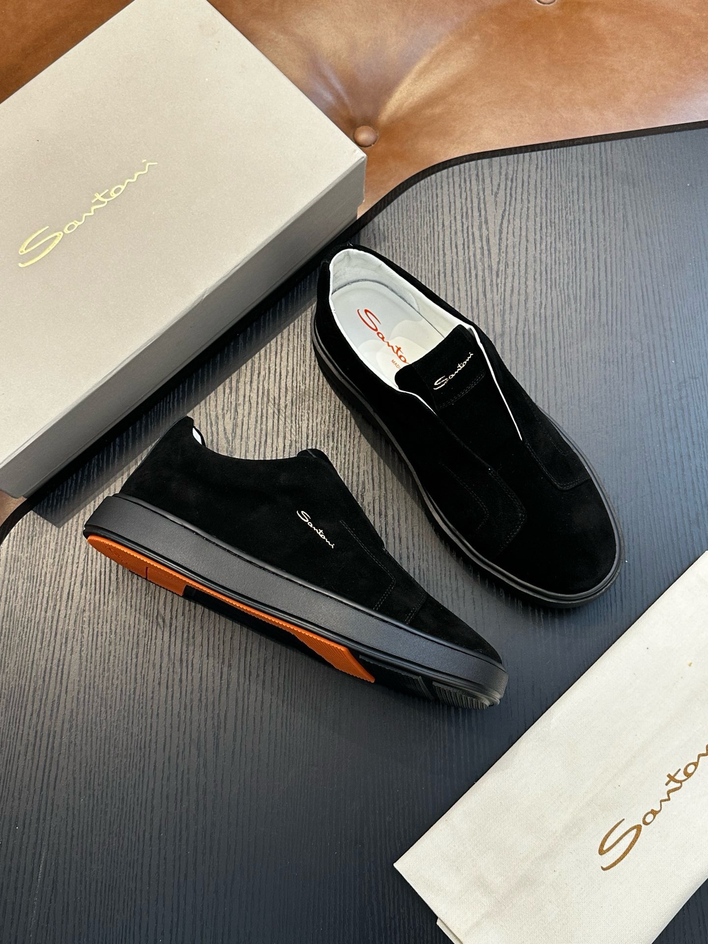 Слипоны мужские в стиле Santoni чёрного цвета