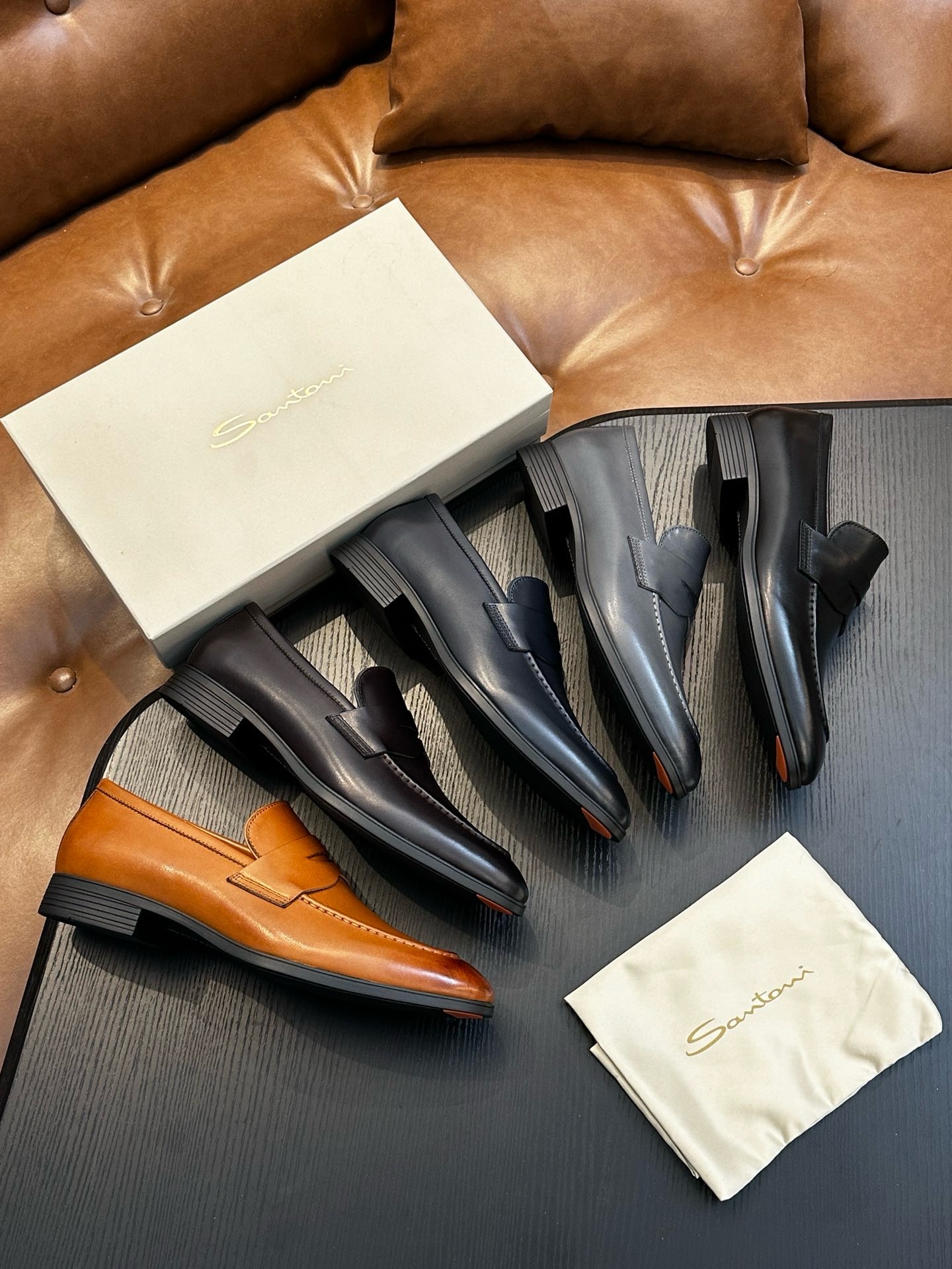 Лоферы мужские в стиле Santoni чёрного цвета