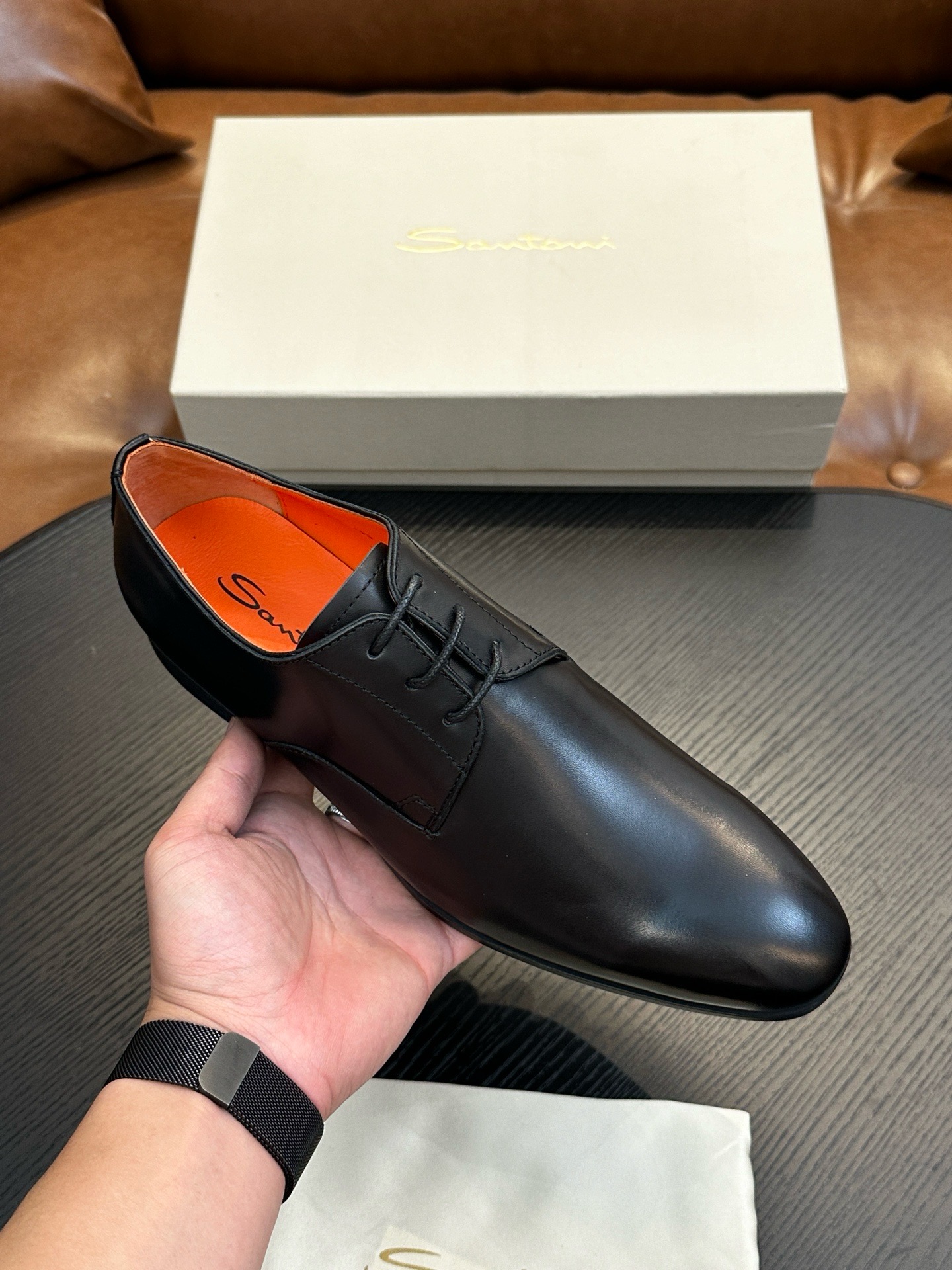 Дерби мужские в стиле Santoni чёрного цвета