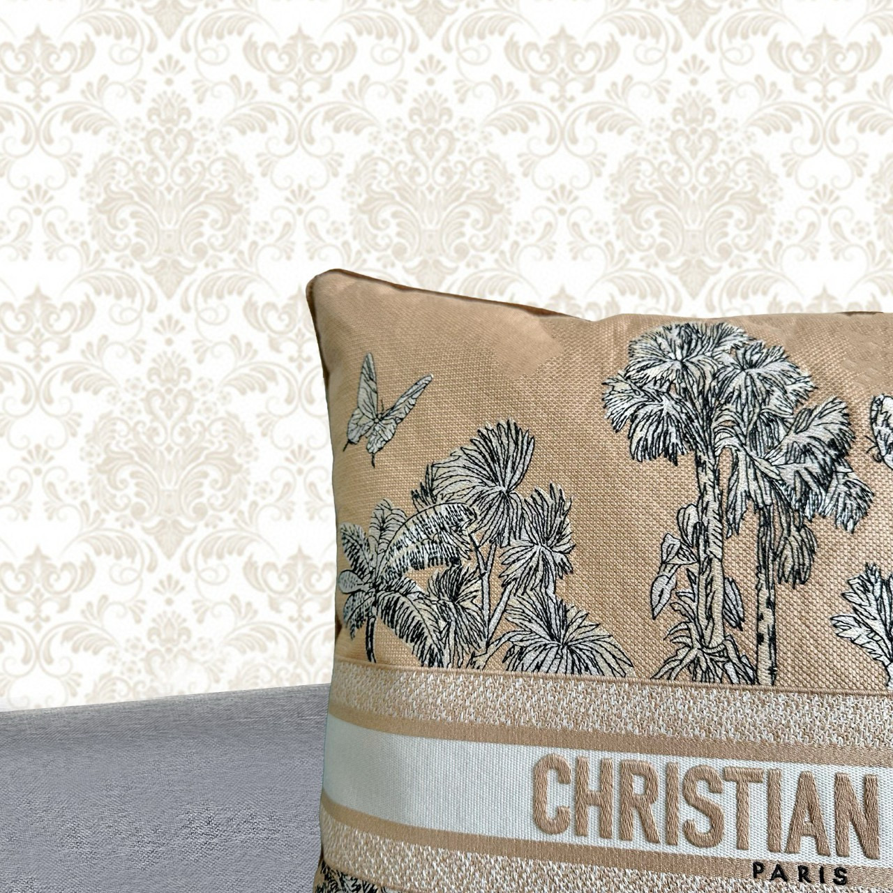  Подушка декоративная в стиле Dior с тропическим принтом и картографическим принтом, 50×50 см