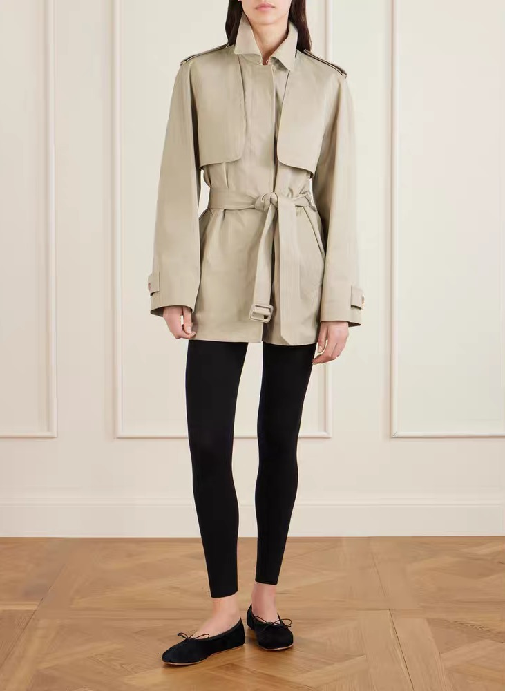 Тренч женский в стиле The Row чёрного и бежевого цвета с поясом и трансформируемым дизайном