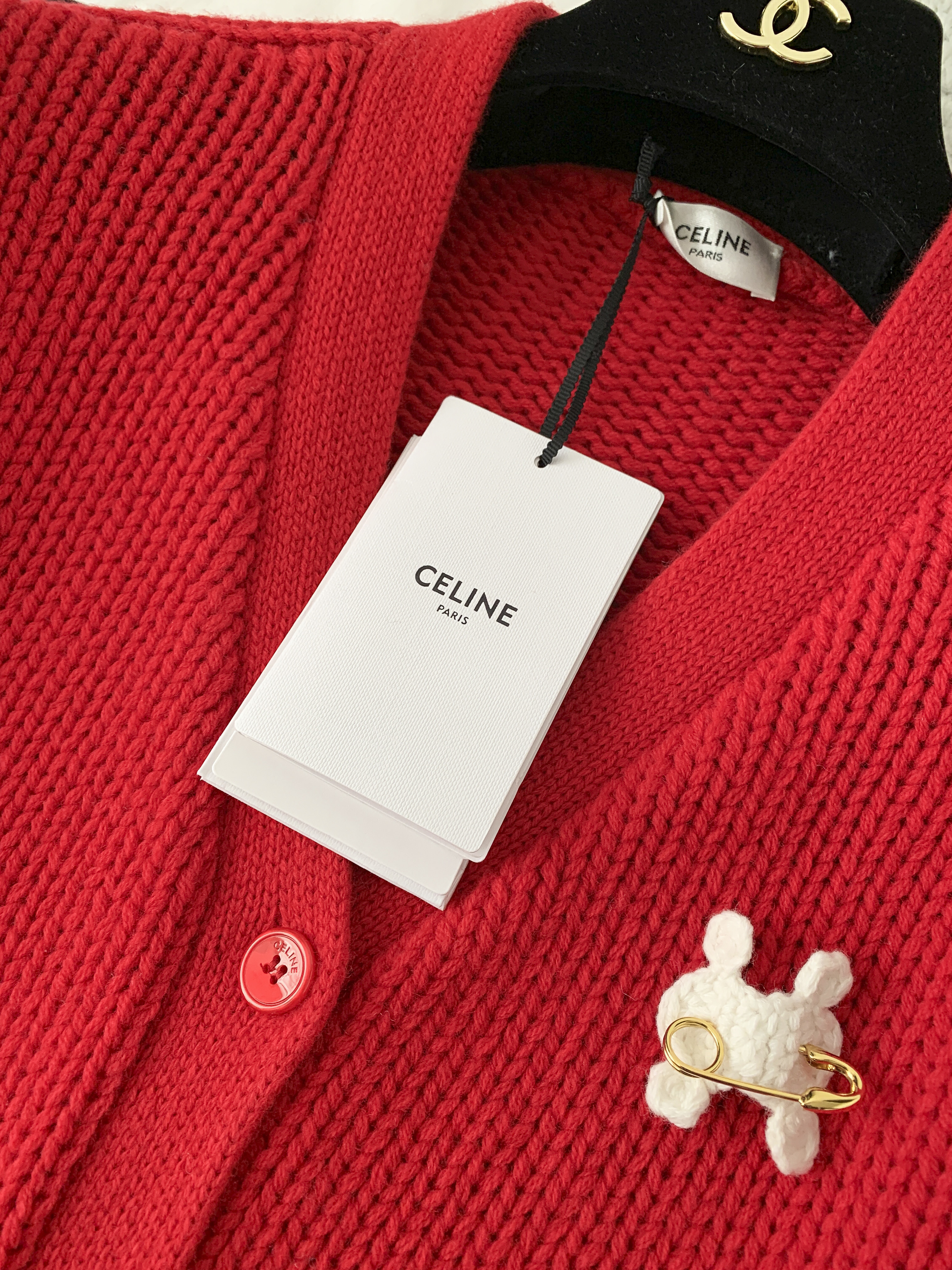 Кардиган женский в стиле Celine V-neck из шерсти красного цвета