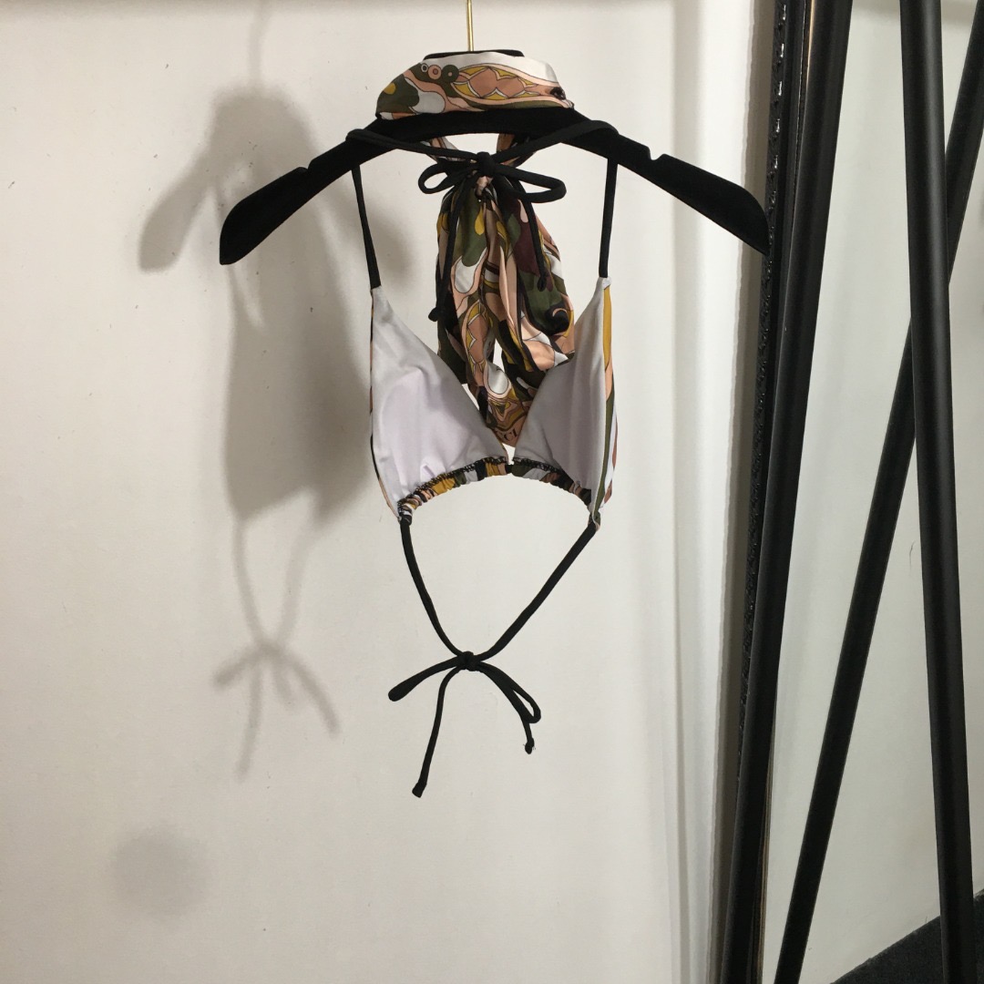 Купальник женский в стиле Emilio Pucci раздельный коричневого цвета с принтом