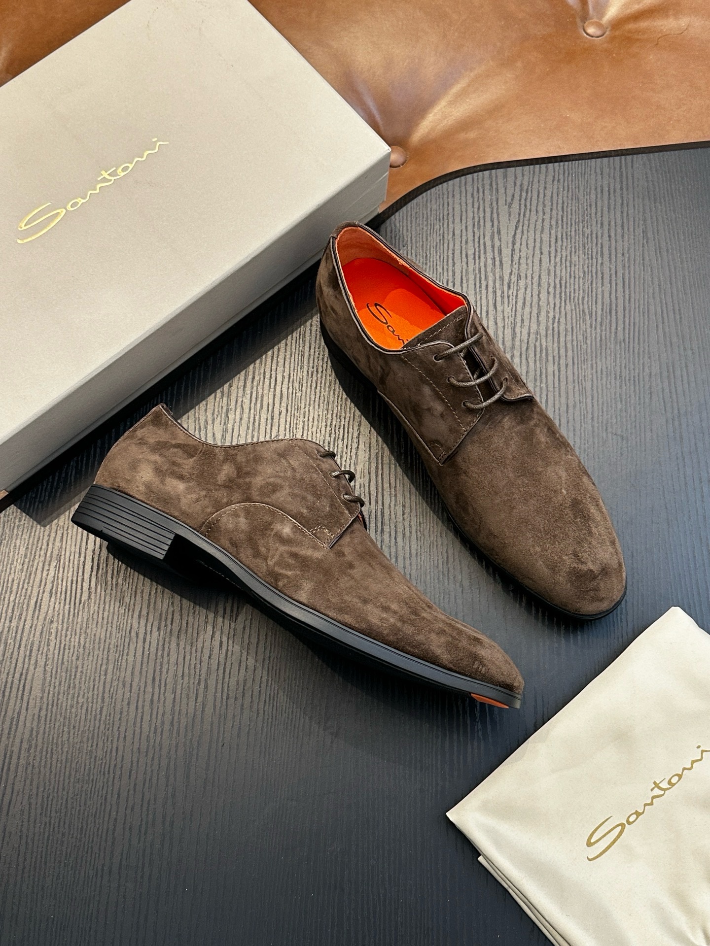 Дерби мужские в стиле Santoni серо-коричневого цвета