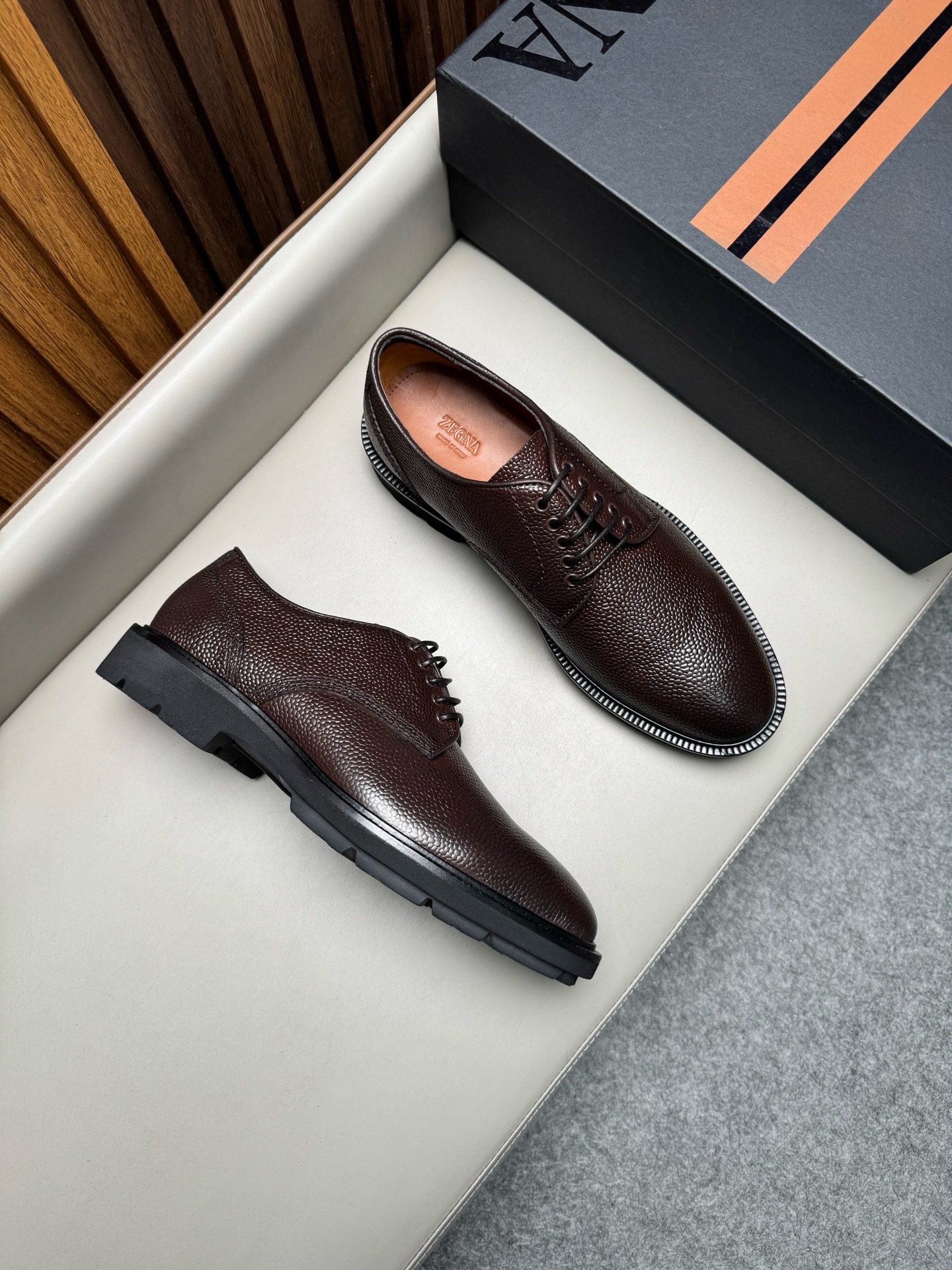 Дерби мужские в стиле Zegna Aosta коричневого цвета