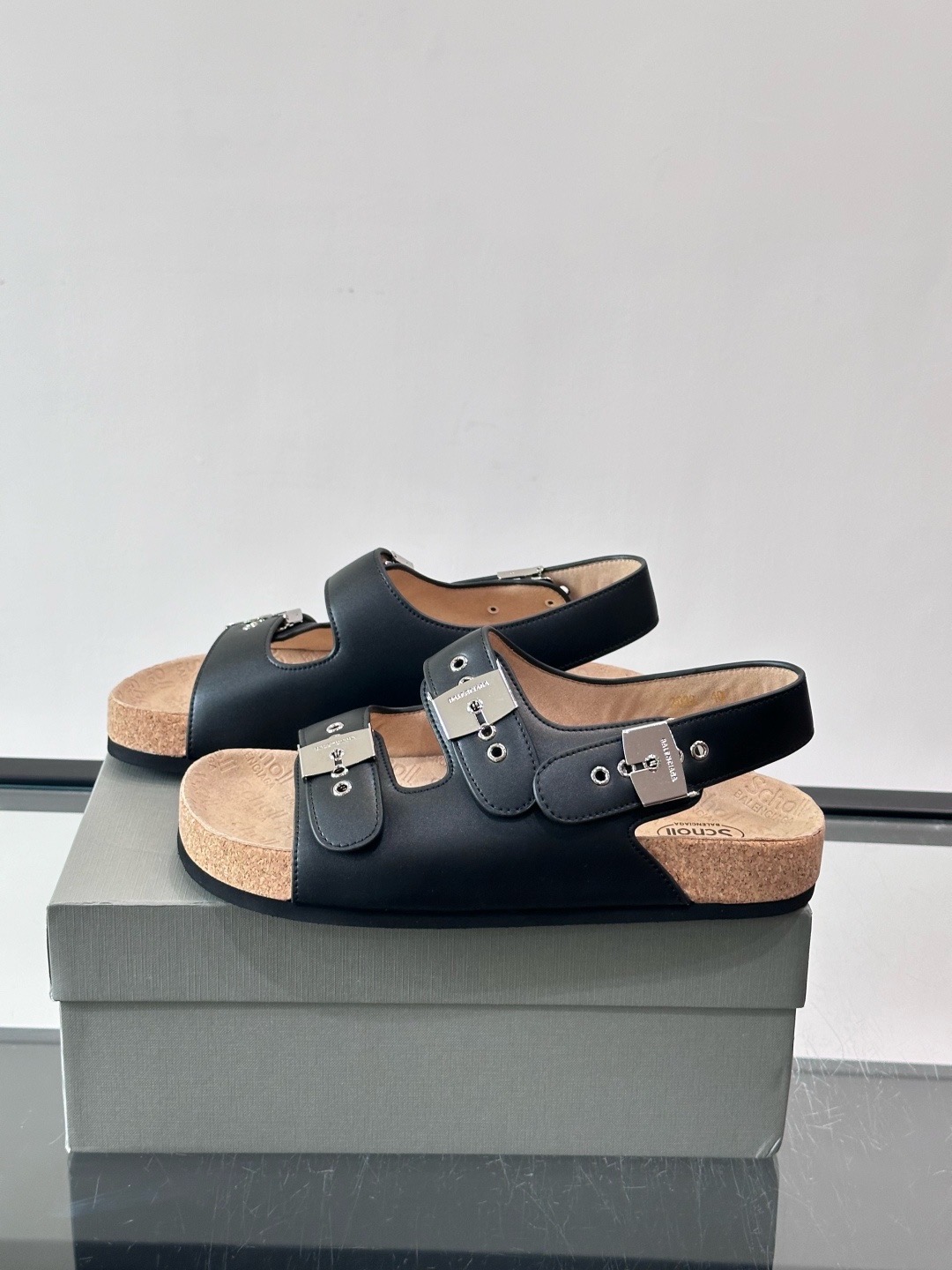 Сандалии мужские в стиле Balenciaga x Birkenstock Boston черного цвета