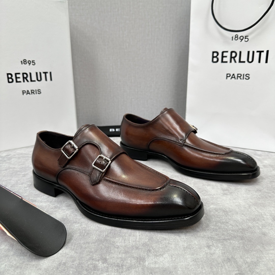 Туфли мужские в стиле Berluti монки коричневого цвета