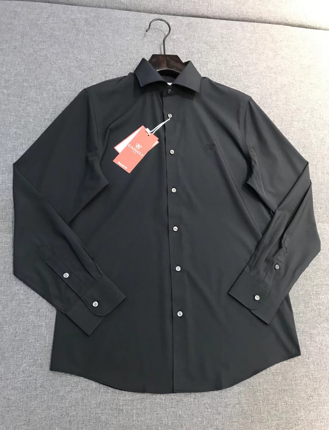 Рубашка мужская в стиле Canali с длинным рукавом чёрного цвета