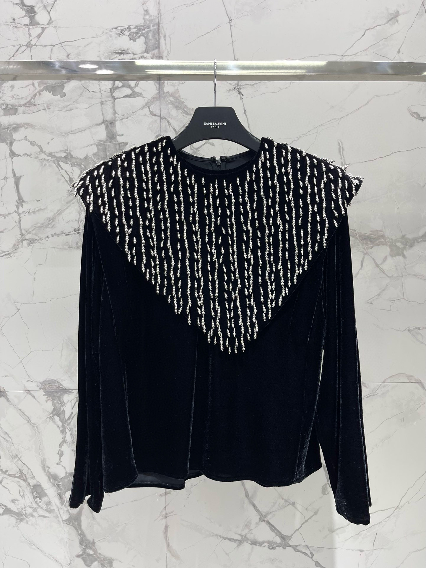 Топ женский в стиле Isabel Marant из бархата с ручной вышивкой бисером и жемчужинами