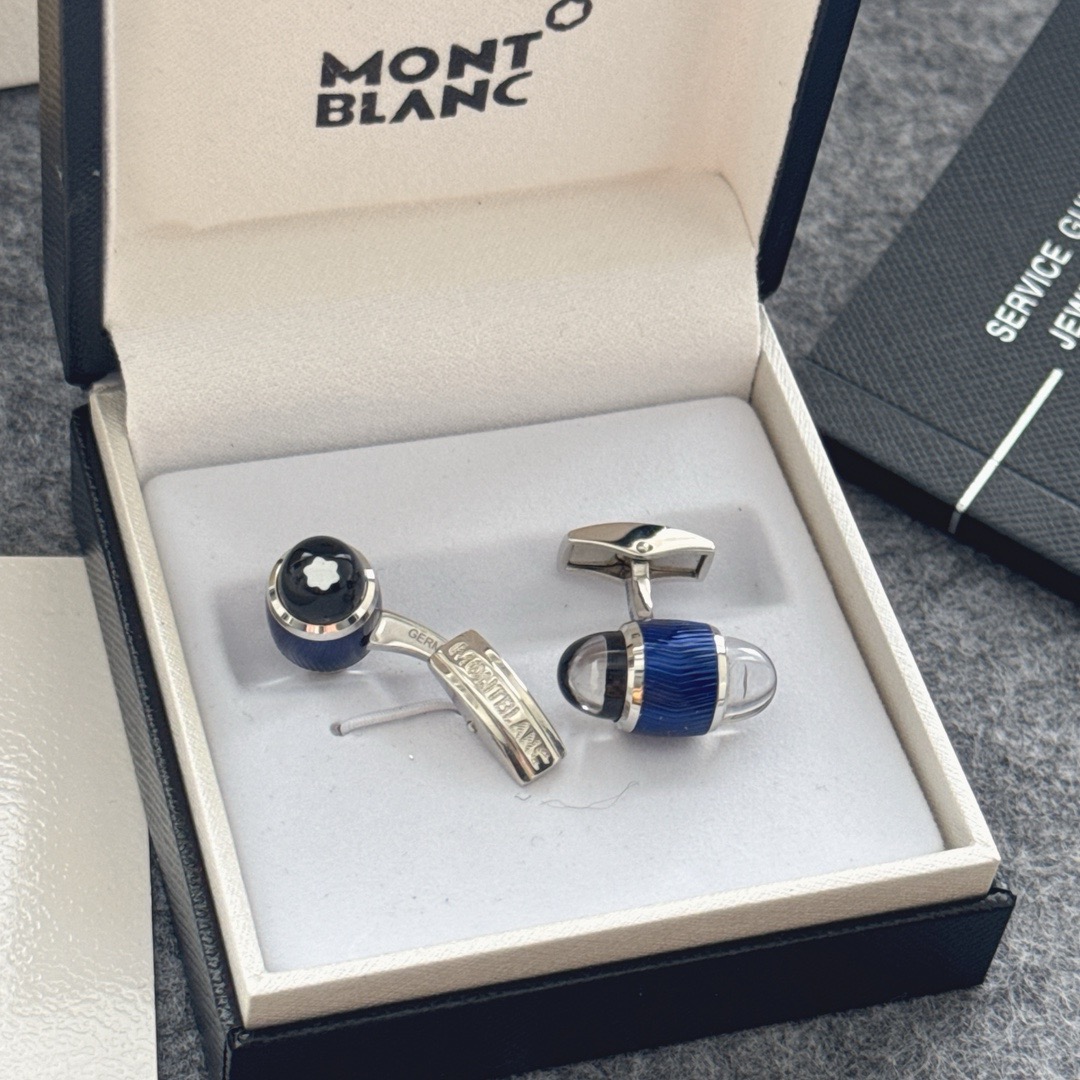 Запонки мужские Montblanc из металла с синими вставками
