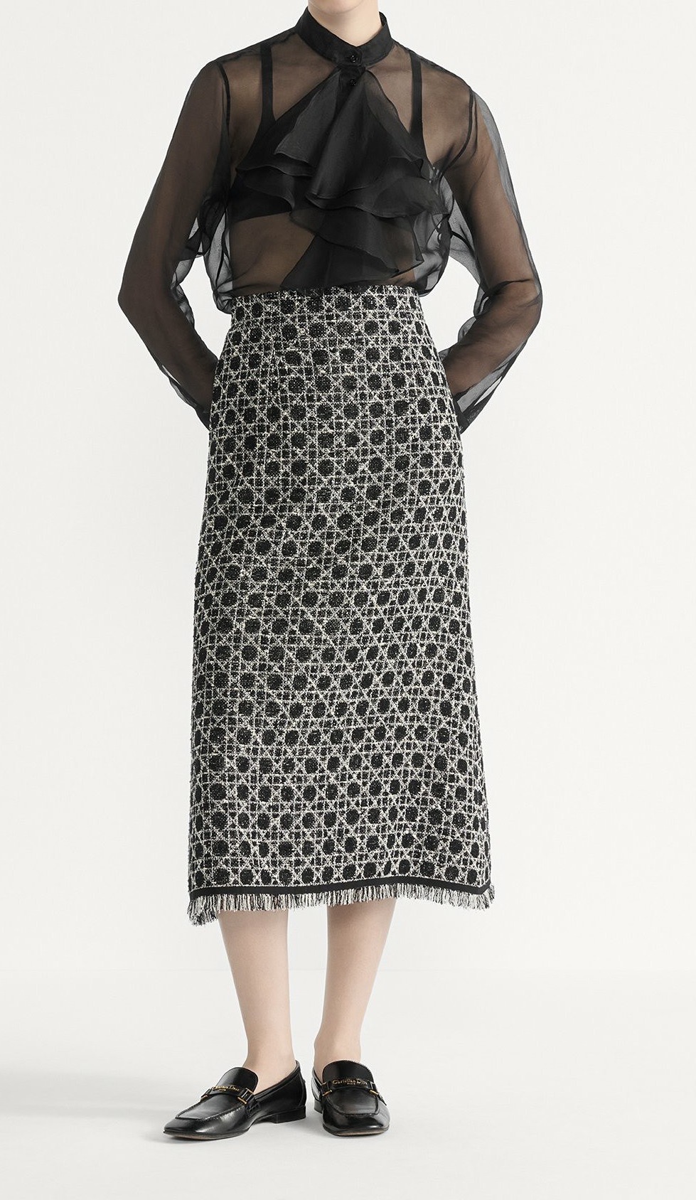 Юбка женская в стиле Dior чёрного цвета с бахромой и А-силуэтом