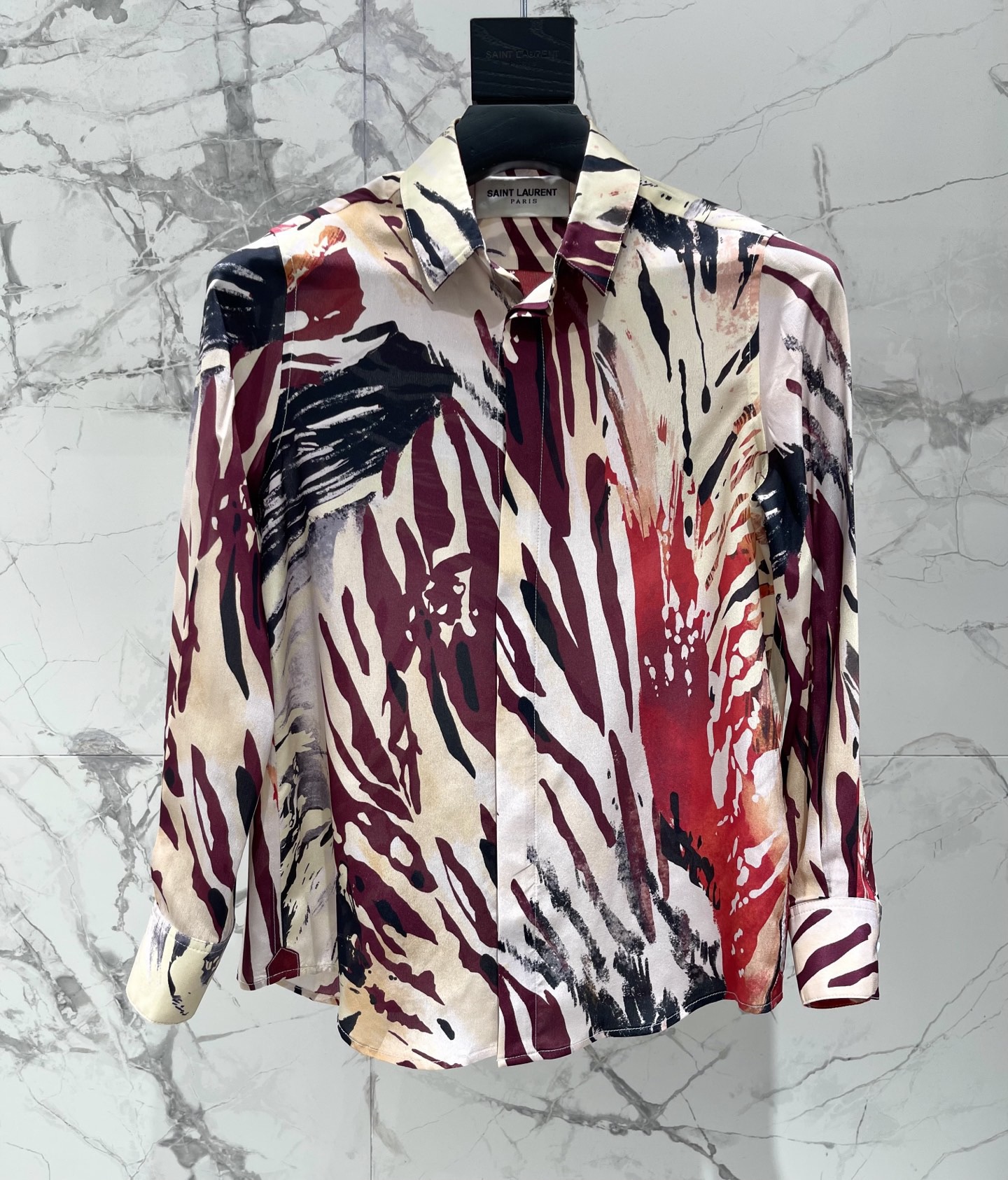 Рубашка женская в стиле Saint Laurent с абстрактным принтом с длинным рукавом