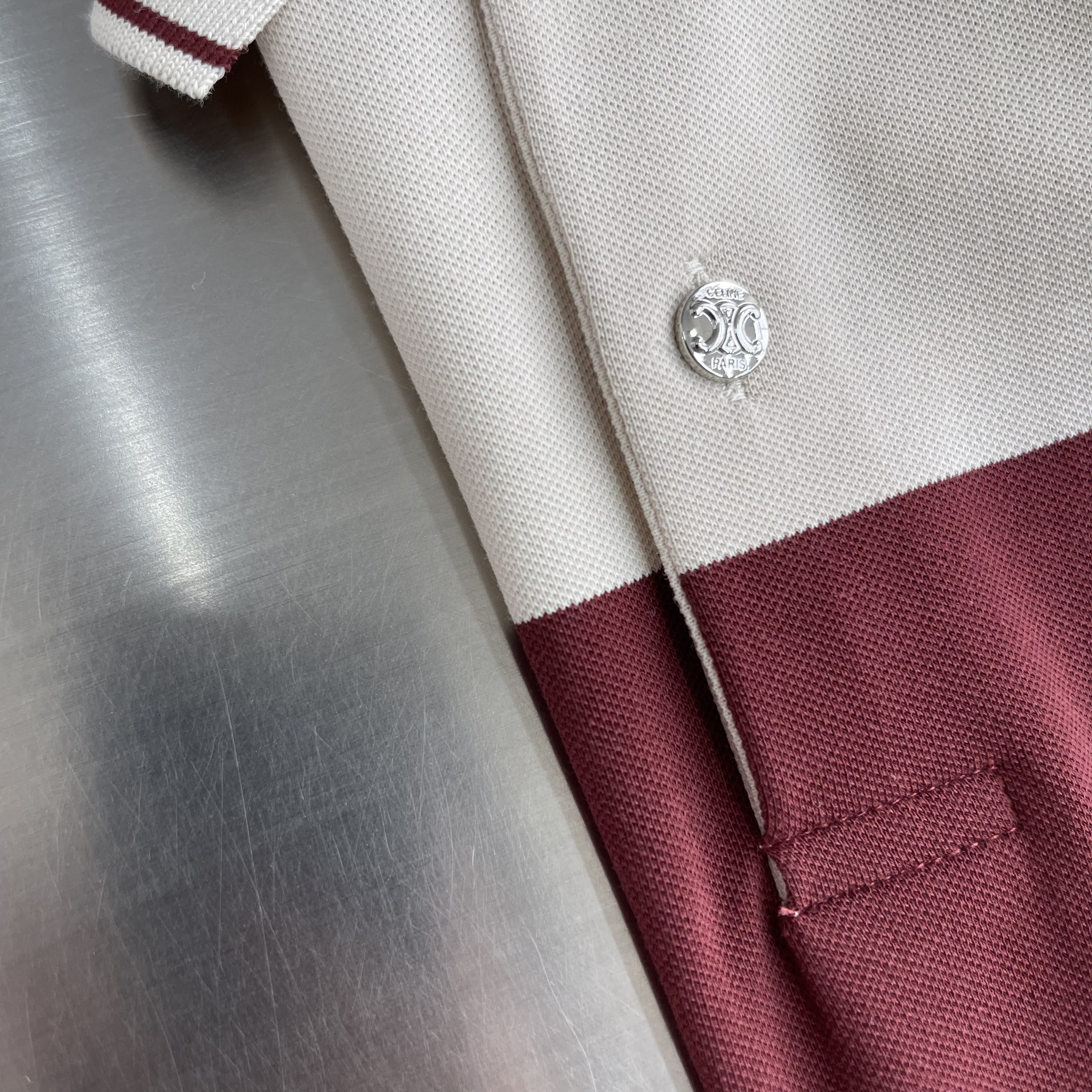 Поло мужское в стиле Celine из хлопка бежево-бордового цвета в полоску