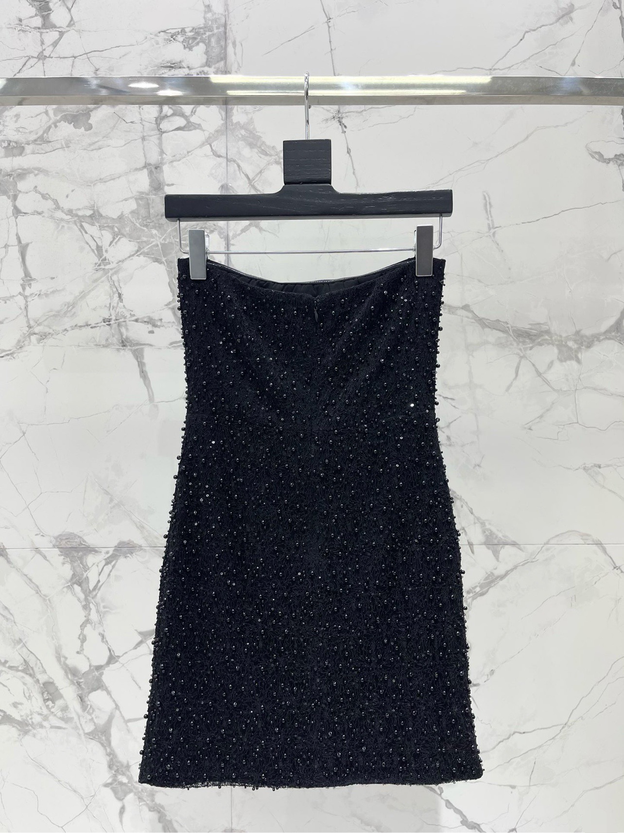 Платье женское в стиле Saint Laurent вечернее с декором из жемчуга и пайеток черного цвета