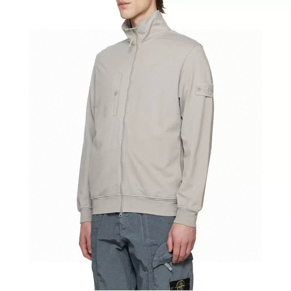 Куртка мужская Stone Island Ghost из хлопкового трикотажа белого цвета на молнии