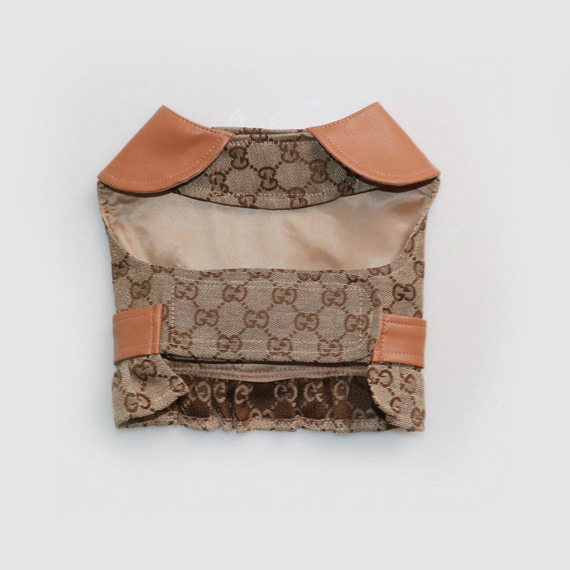 Жилет-платье для собак в стиле Gucci Horsebit Monogram с карамельным воротником